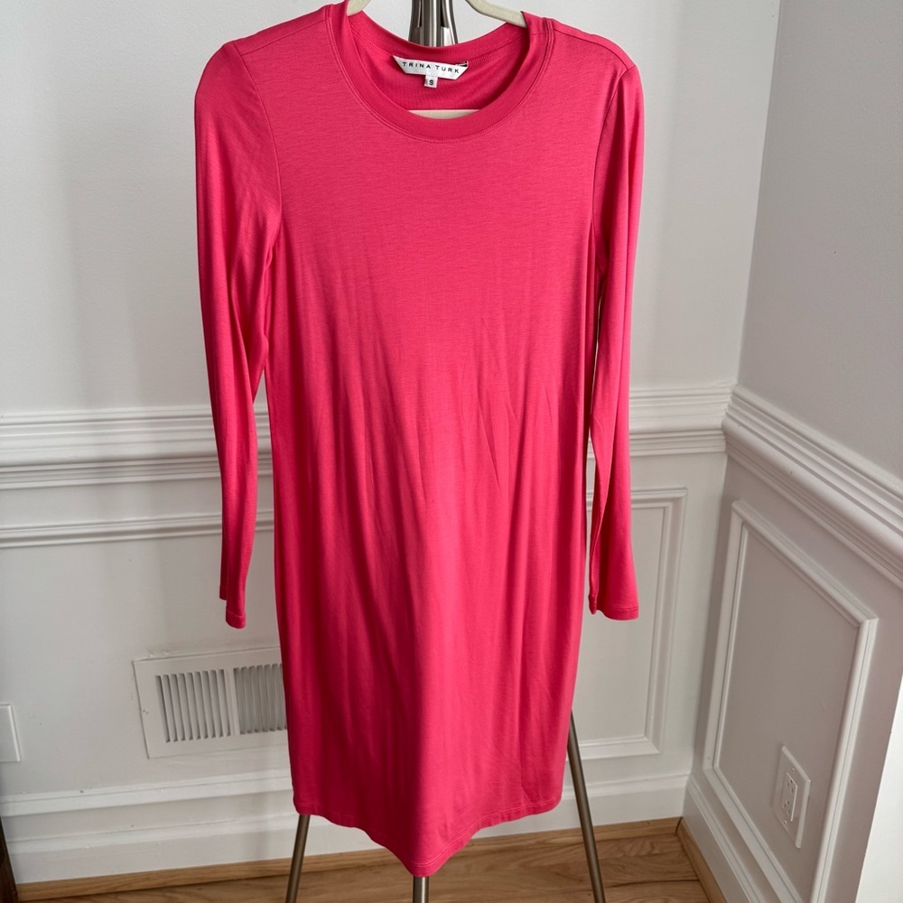 Trina Turk Pink Coral Long Sleeve T-Shirt Minimalist Beach Dress Small